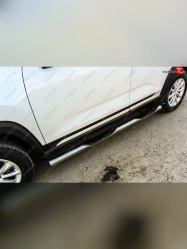 Защита порогов Slitkoff (d76 мм, с проступями) (Нержавейка) Changan CS35 Plus (2018-2022) дорестайлинг