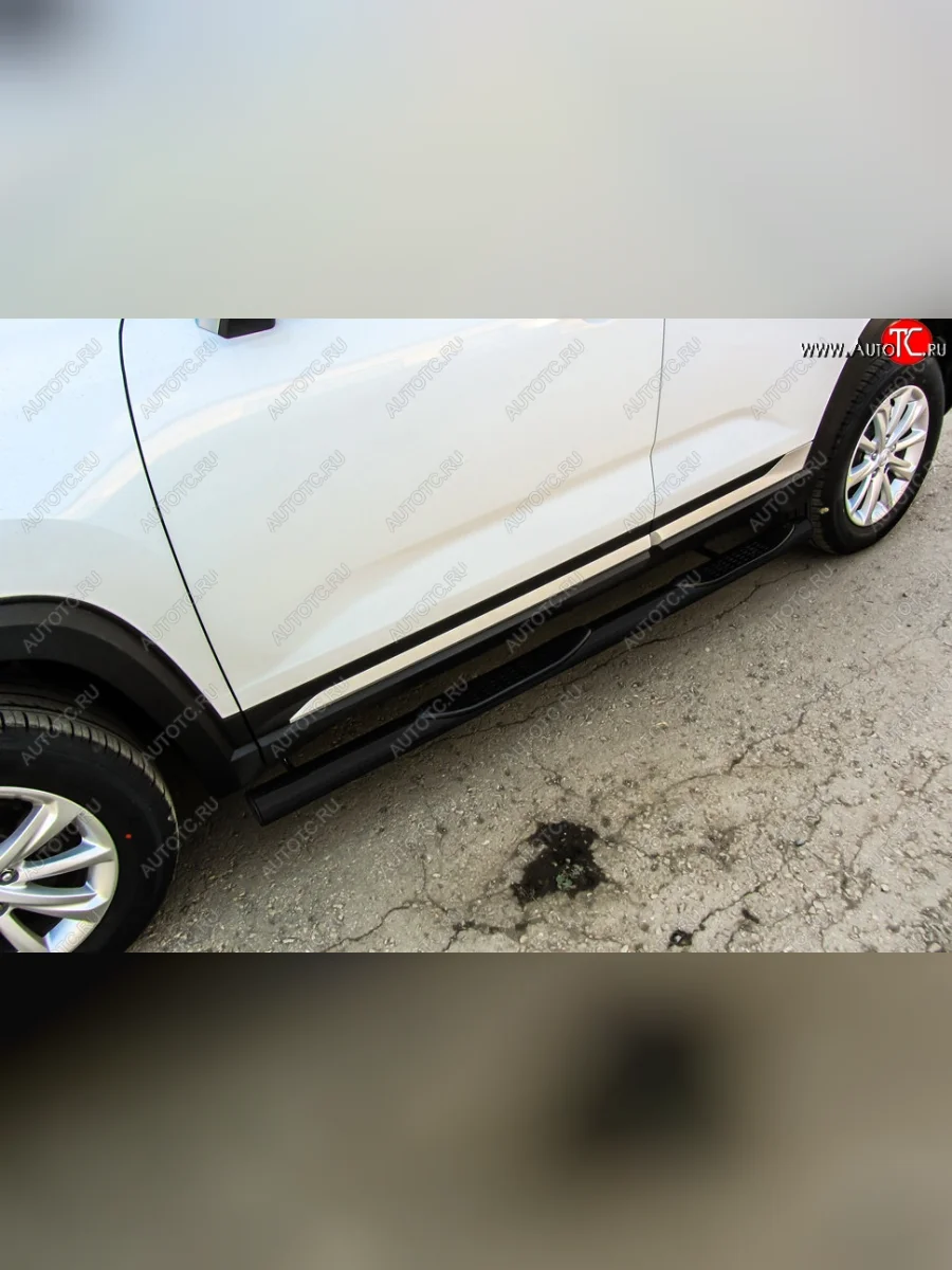 Защита порогов Slitkoff (d76 мм, с проступями) Changan CS35 Plus дорестайлинг (2018-2022) (Сталь с полимерным покрытием. Цвет: чёрный)  в Самаре Самарской области