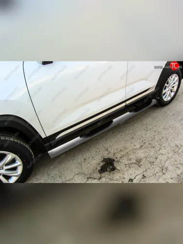 Защита порогов Slitkoff (d76 мм, с проступями) (Сталь с полимерным покрытием. Цвет: серебристый) Changan CS35 Plus (2018-2022) дорестайлинг