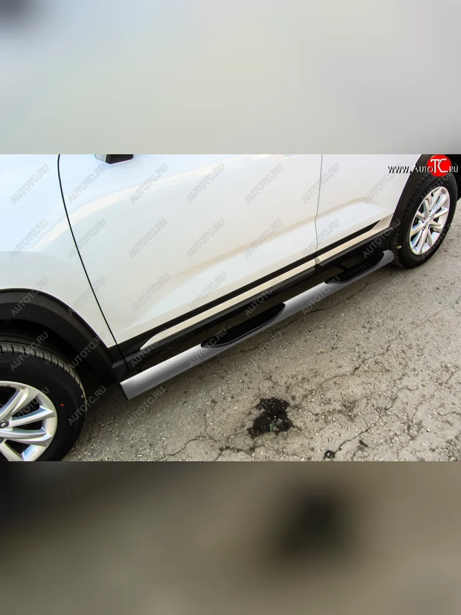 Защита порогов Slitkoff (d76 мм, с проступями) Changan CS35 Plus дорестайлинг (2018-2022) (Сталь с полимерным покрытием. Цвет: серебристый)  в Керчи Республика Крым