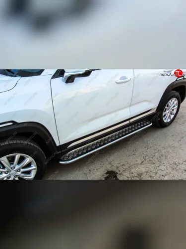 Защита порогов (подножки) Slitkoff (d42 мм, с листом) (Нержавейка) Changan CS35 Plus (2018-2022) дорестайлинг