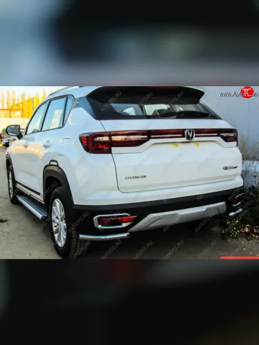 Защита заднего бампера Slitkoff (уголки из 1 трубы d42 мм) (Нержавейка) Changan CS35 Plus (2018-2022) дорестайлинг