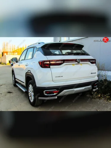 Защита заднего бампера Slitkoff (уголки из 1 трубы d42 мм) (Сталь с полимерным покрытием. Цвет: серебристый) Changan CS35 Plus (2018-2022) дорестайлинг