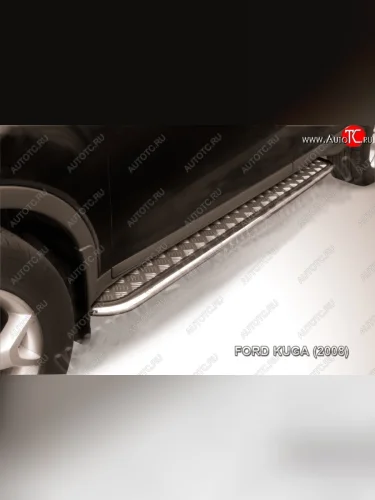 Защита порогов Slitkoff (d42, с листом) (Нержавейка) Ford Kuga  1 (2008-2013)
