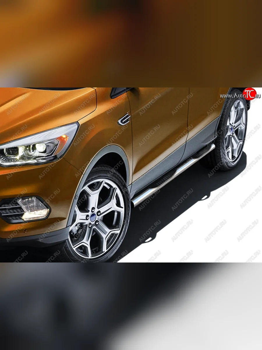 Защита порогов Slitkoff (d76, с проступями) Ford Kuga 2 рестайлинг (2016-2019) (Нержавейка, Полированная)  в Перми Пермском крае