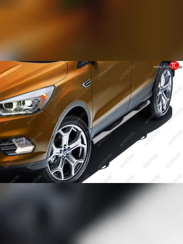 Защита порогов Slitkoff (d76, с проступями) (Сталь с полимерным покрытием. Цвет: серебристый) Ford Kuga 2 рестайлинг (2016-2019)