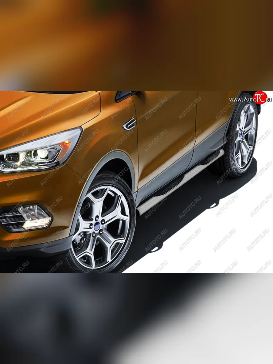 Защита порогов Slitkoff (d76, с проступями)  Ford Kuga (2016-2019) 2 (Сталь с полимерным покрытием. Цвет: серебристый)  в Самаре Самарской области