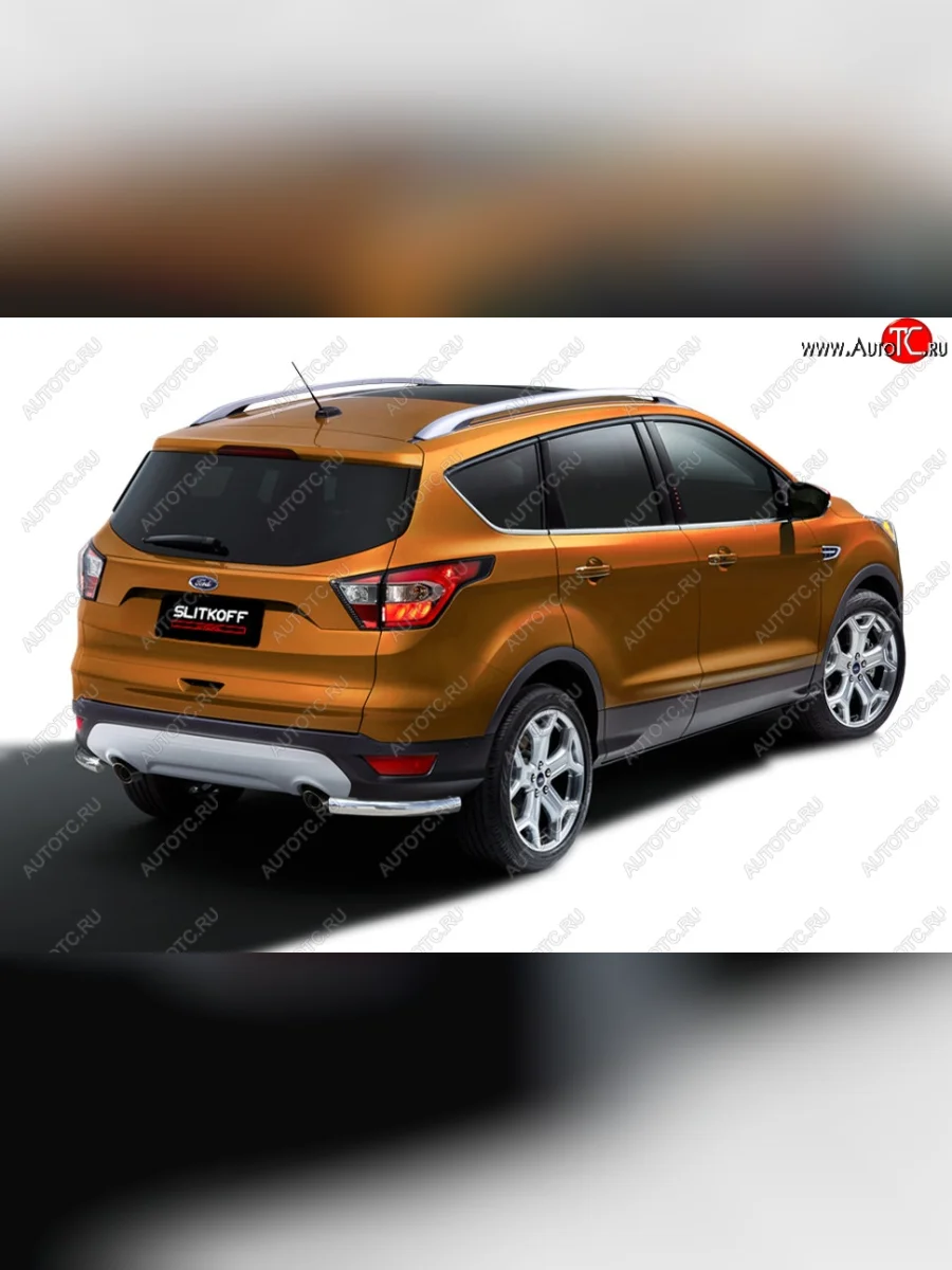 Защита заднего бампера Slitkoff (d57, уголки) Ford Kuga 2 рестайлинг (2016-2019) (Нержавейка, Полированная)  в Самаре Самарской области