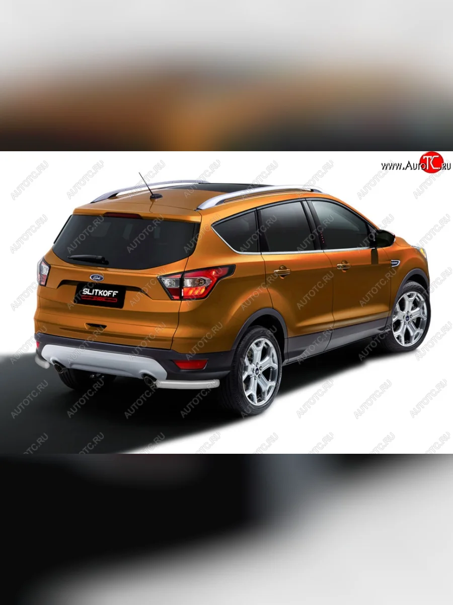 Защита заднего бампера Slitkoff (d57, уголки) Ford Kuga 2 рестайлинг (2016-2019) (Сталь с полимерным покрытием. Цвет: серебристый)  в Самаре Самарской области
