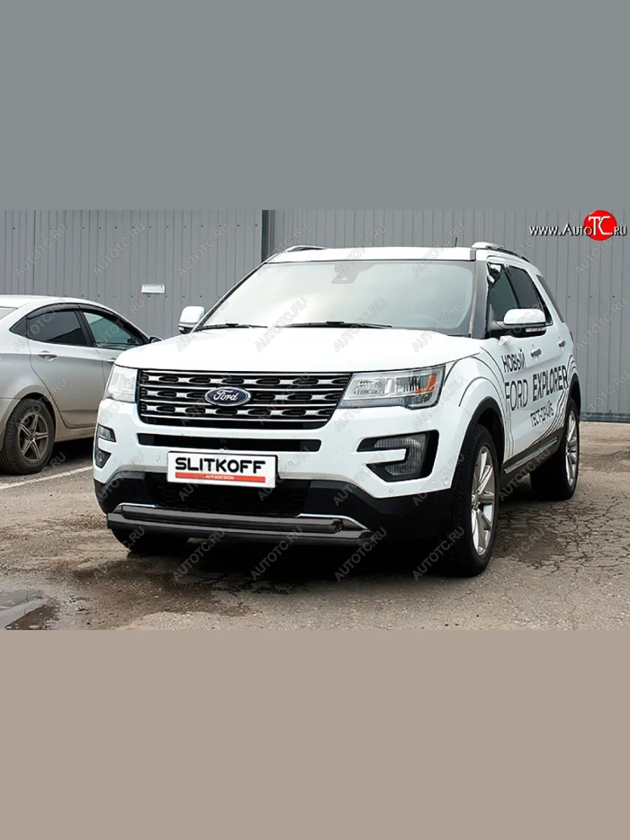 Защита переднего бампера Slitkoff (двойная, d76/57 мм)  Ford Explorer (2015-2018) U502 (Сталь с полимерным покрытием. Цвет: чёрный)  в Самаре Самарской области