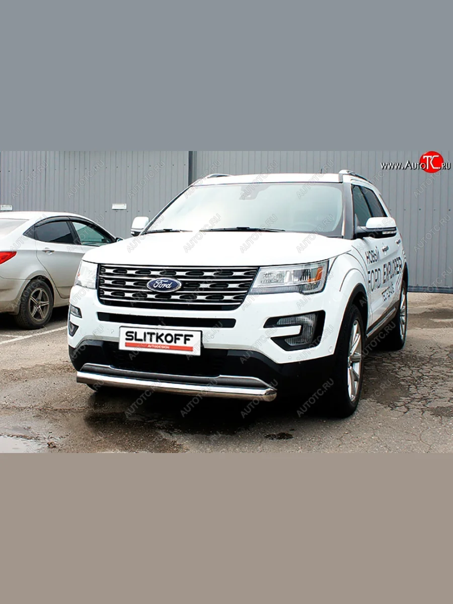 Защита переднего бампера Slitkoff (d76 мм) Ford Explorer U502 1-ый рестайлинг, 5 дв. (2015-2018) (Нержавейка, Полированная)  в Перми Пермском крае