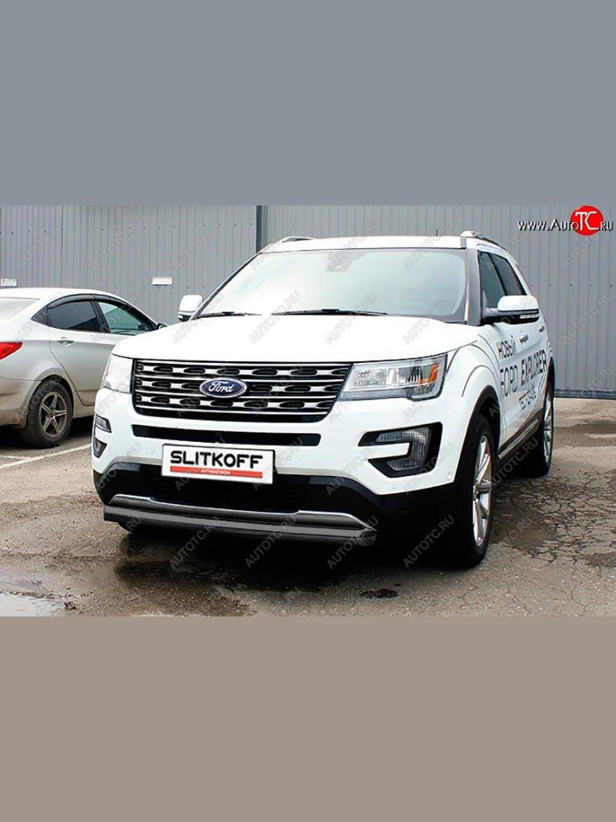 Защита переднего бампера Slitkoff (d76 мм) Ford Explorer U502 1-ый рестайлинг, 5 дв. (2015-2018) (Сталь с полимерным покрытием. Цвет: чёрный)  в Перми Пермском крае