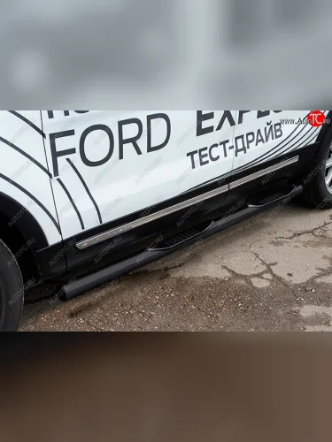 Защита порогов Slitkoff (d76, с проступями) (Сталь с полимерным покрытием. Цвет: чёрный) Ford Explorer U502 1-ый рестайлинг, 5 дв. (2015-2018)