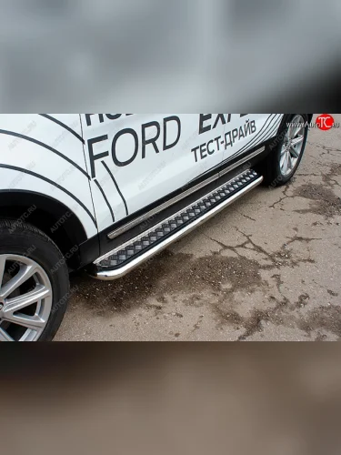 Защита порогов Slitkoff (d57, с листом) (Нержавейка) Ford Explorer  U502 (2015-2018) 1-ый рестайлинг, 5 дв.