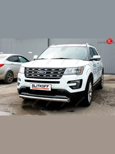 Защита переднего бампера Slitkoff (d76 мм) (Нержавейка) Ford Explorer  U502 (2017-2019) 2-ой рестайлинг, 5 дв.