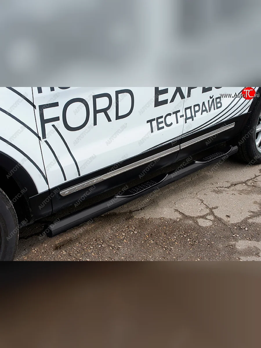 Защита порогов Slitkoff (d76, с проступями)  Ford Explorer (2017-2019) U502 (Сталь с полимерным покрытием. Цвет: чёрный)  в Самаре Самарской области