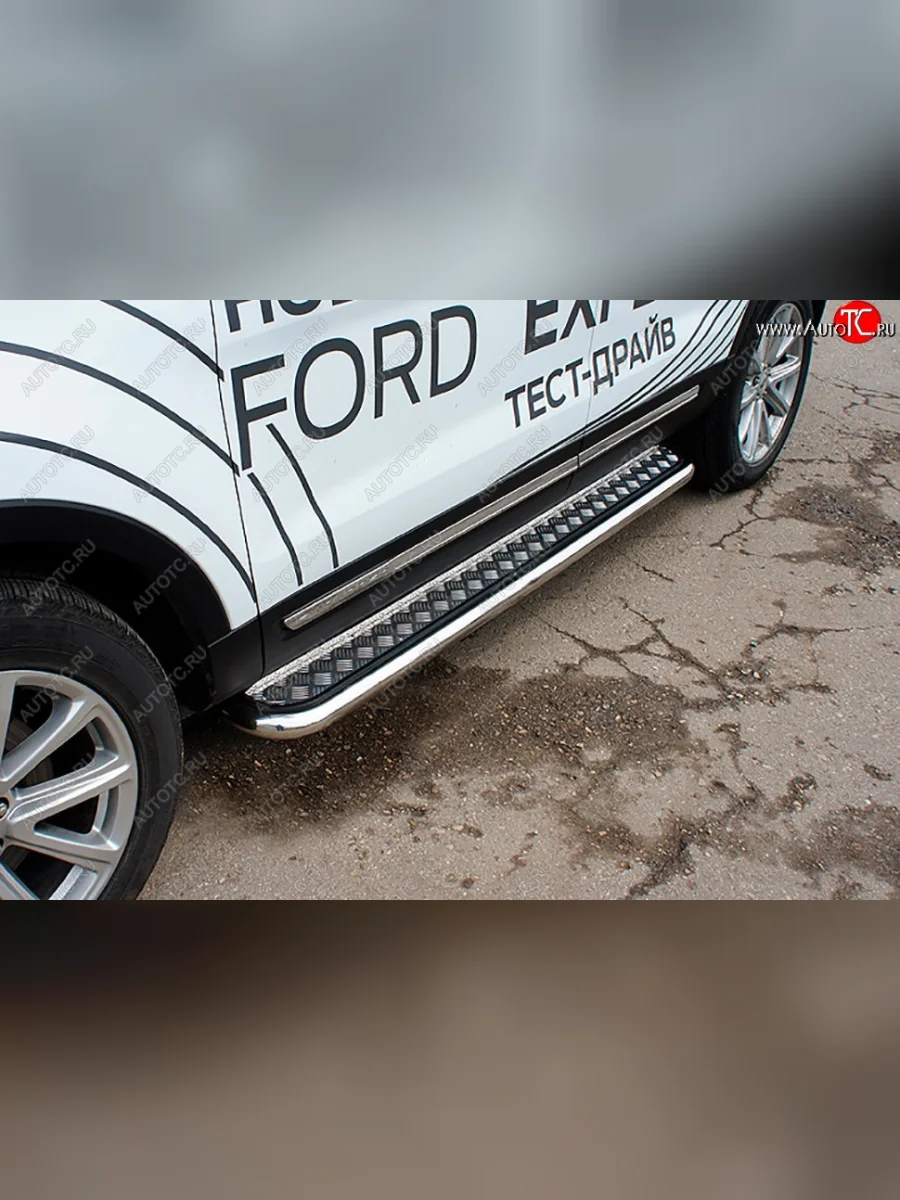 Защита порогов Slitkoff (d57, с листом) Ford Explorer U502 2-ой рестайлинг, 5 дв. (2017-2019) (Нержавейка)  в Самаре Самарской области