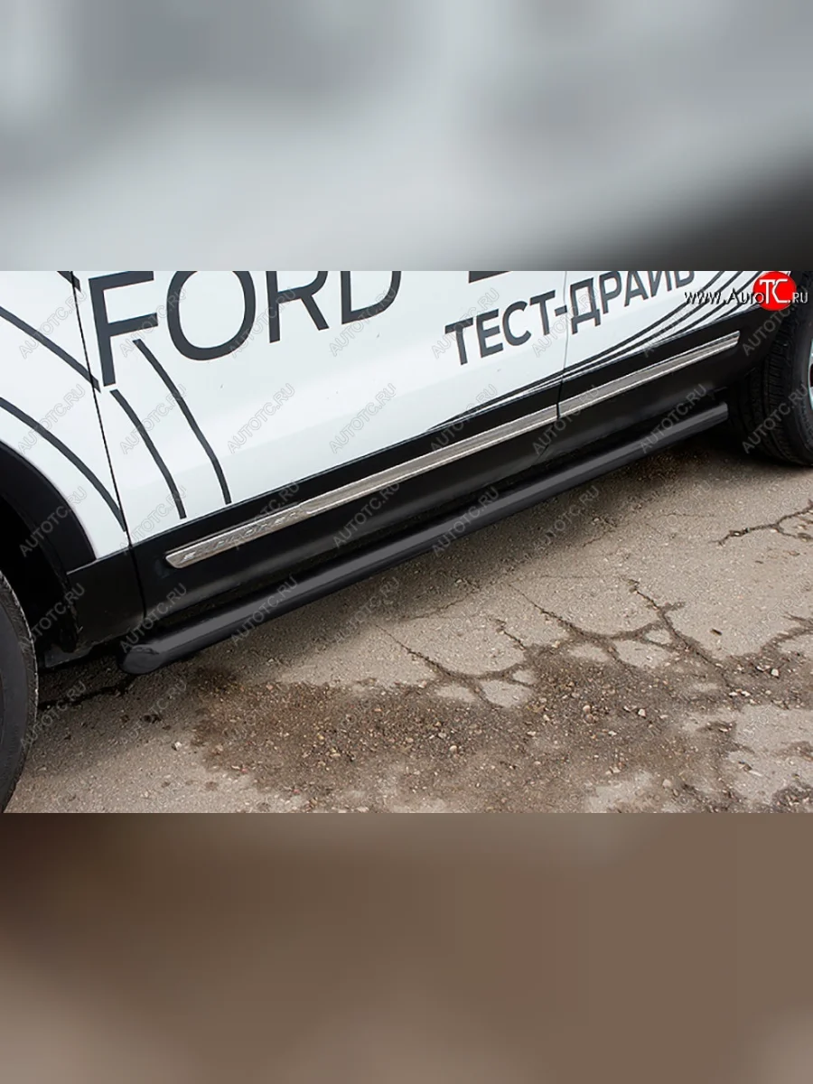 Защита порогов Slitkoff (d76 мм) Ford Explorer U502 2-ой рестайлинг, 5 дв. (2017-2019) (Сталь с полимерным покрытием. Цвет: чёрный)  в Самаре Самарской области