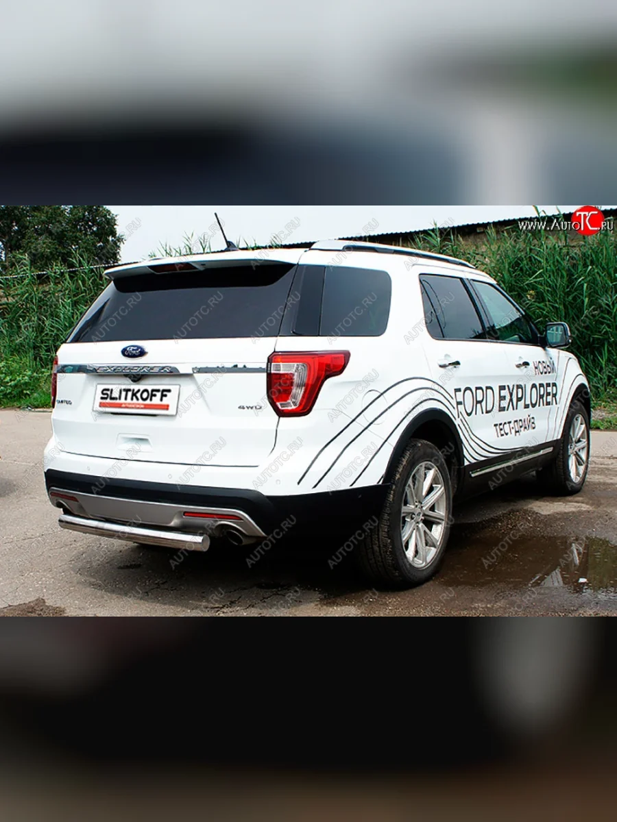 Защита заднего бампера Slitkoff (d76 мм) Ford Explorer U502 2-ой рестайлинг, 5 дв. (2017-2019) (Нержавейка, Полированная)  в Самаре Самарской области