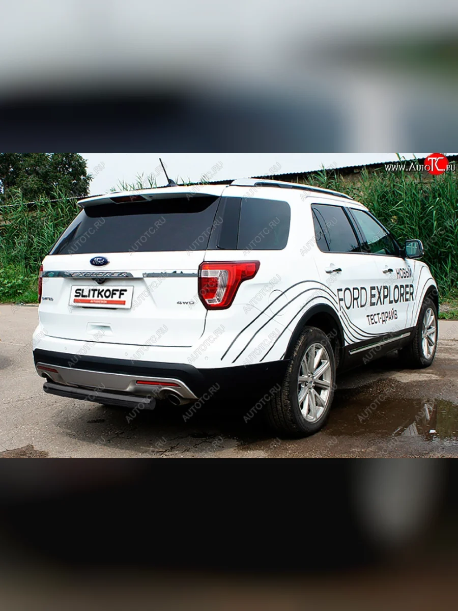 Защита заднего бампера Slitkoff (d76 мм) Ford Explorer U502 2-ой рестайлинг, 5 дв. (2017-2019) (Сталь с полимерным покрытием. Цвет: чёрный)  в Самаре Самарской области