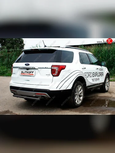 Защита заднего бампера Slitkoff (d57 мм) (Сталь с полимерным покрытием. Цвет: чёрный) Ford Explorer  U502 (2017-2019) 2-ой рестайлинг, 5 дв.