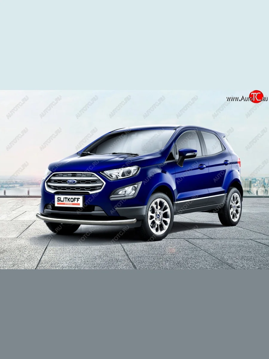 Защита заднего бампера Slitkoff (d57 мм) Ford EcoSport B515 рестайлинг (2017-2019) (Нержавейка, Полированная)  в Керчи Республика Крым