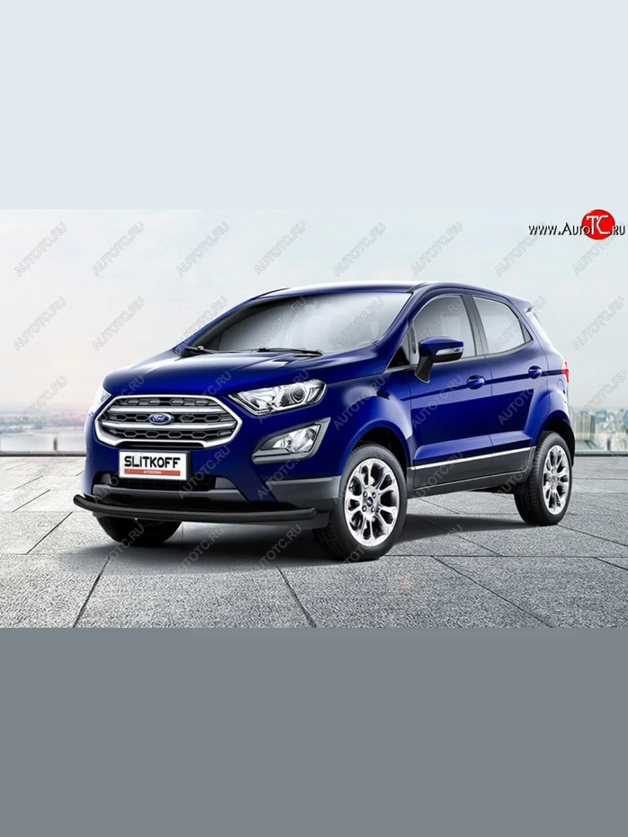 Защита заднего бампера Slitkoff (d57 мм) Ford EcoSport B515 рестайлинг (2017-2019) (Сталь с полимерным покрытием. Цвет: чёрный)  с доставкой в г. Керчь