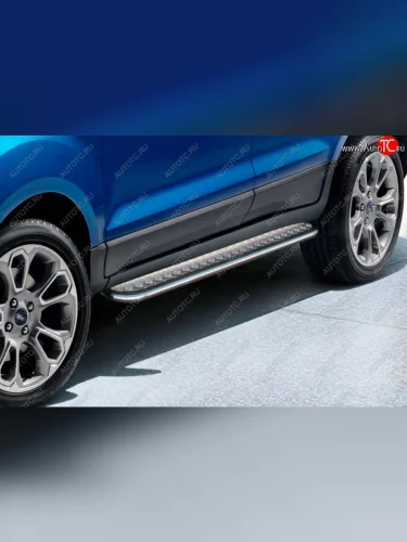 Защита порогов Slitkoff (d42, с листом) Ford EcoSport B515 рестайлинг (2017-2019) (Нержавейка)