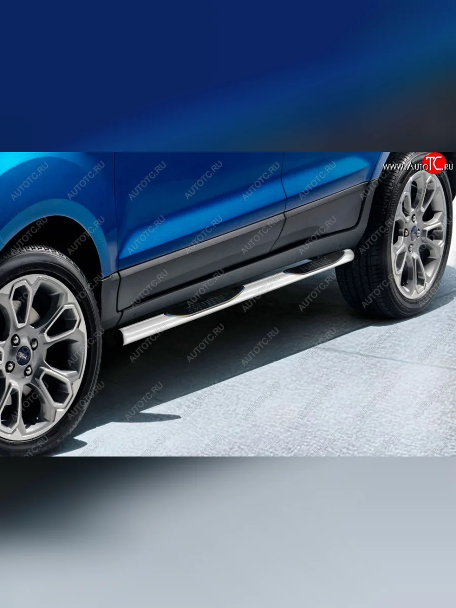 Защита порогов Slitkoff (d76 мм, с проступями)  Ford EcoSport (2017-2019) B515 (Сталь с полимерным покрытием. Цвет: серебристый)  в Самаре Самарской области