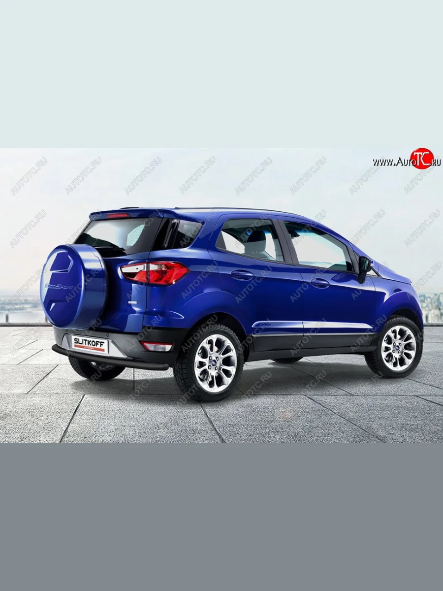 Защита заднего бампера Slitkoff (d57) Ford EcoSport B515 рестайлинг (2017-2019) (Сталь с полимерным покрытием. Цвет: чёрный )  с доставкой в г. Керчь