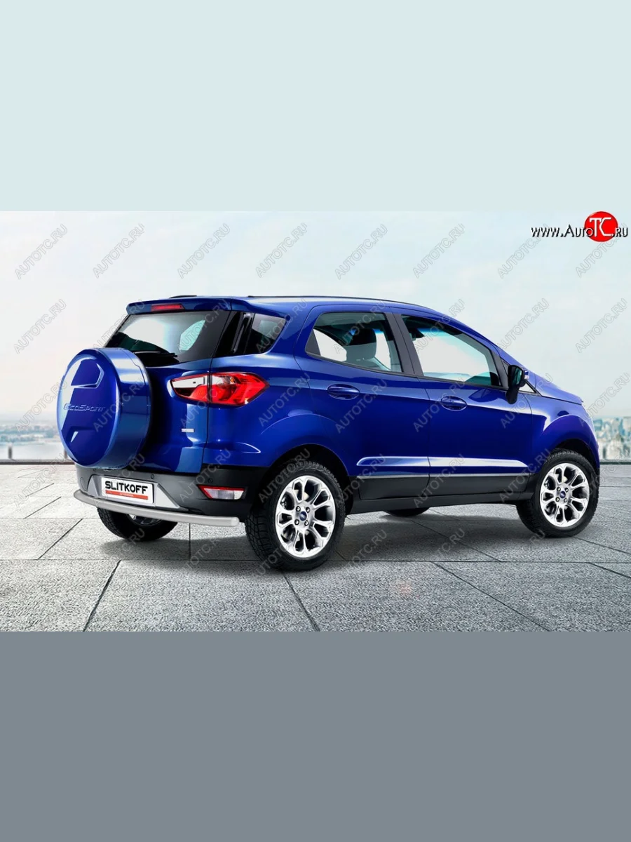 Защита заднего бампера Slitkoff (d57) Ford EcoSport B515 рестайлинг (2017-2019) (Сталь с полимерным покрытием. Цвет: серебристый)  с доставкой в г. Керчь