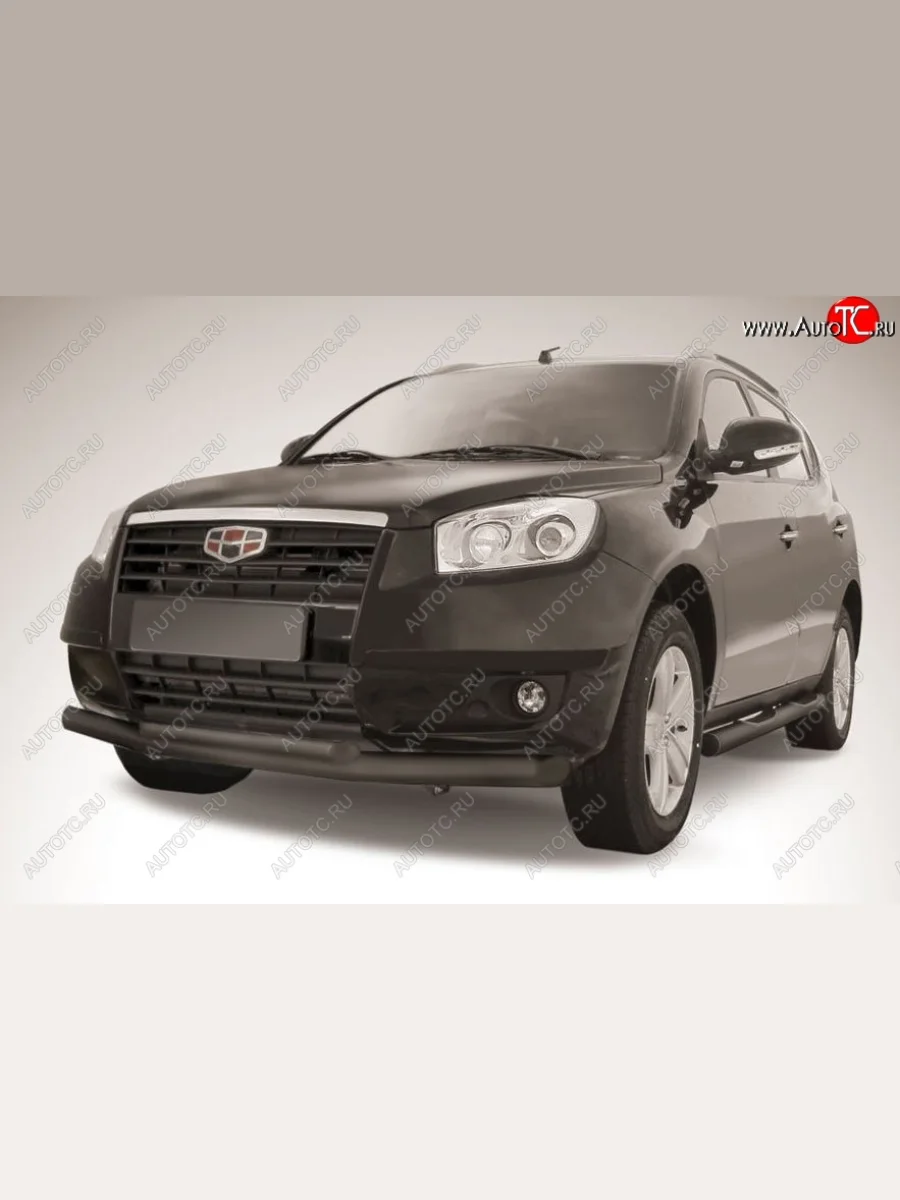 Защита переднего бампера Slitkoff (двойная, d76/57 мм) Geely Emgrand X7 дорестайлинг (2011-2015) (Сталь с полимерным покрытием. Цвет: чёрный)  в Воронеже Воронежской области