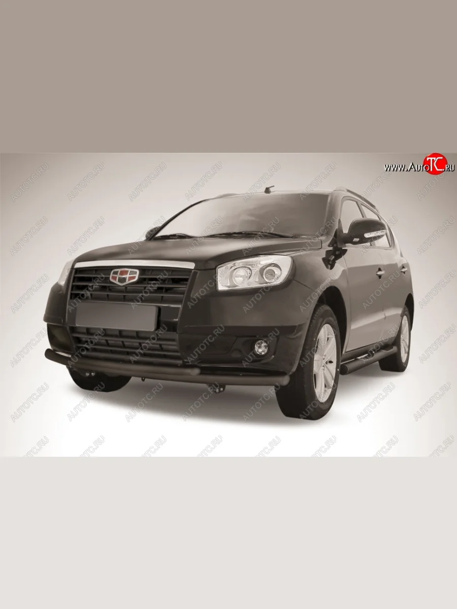 Защита переднего бампера Slitkoff (двойная радиусная, d57/42 мм) Geely Emgrand X7 дорестайлинг (2011-2015) (Сталь с полимерным покрытием. Цвет: чёрный)  в Керчи Республика Крым