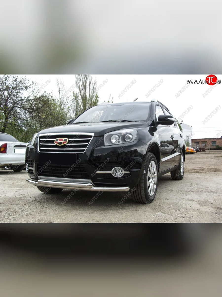 Защита переднего бампера Slitkoff (двойная, d57/57 мм) Geely Emgrand X7 1-ый рестайлинг (2015-2018) (Нержавейка, Полированная)  с доставкой в г. Керчь