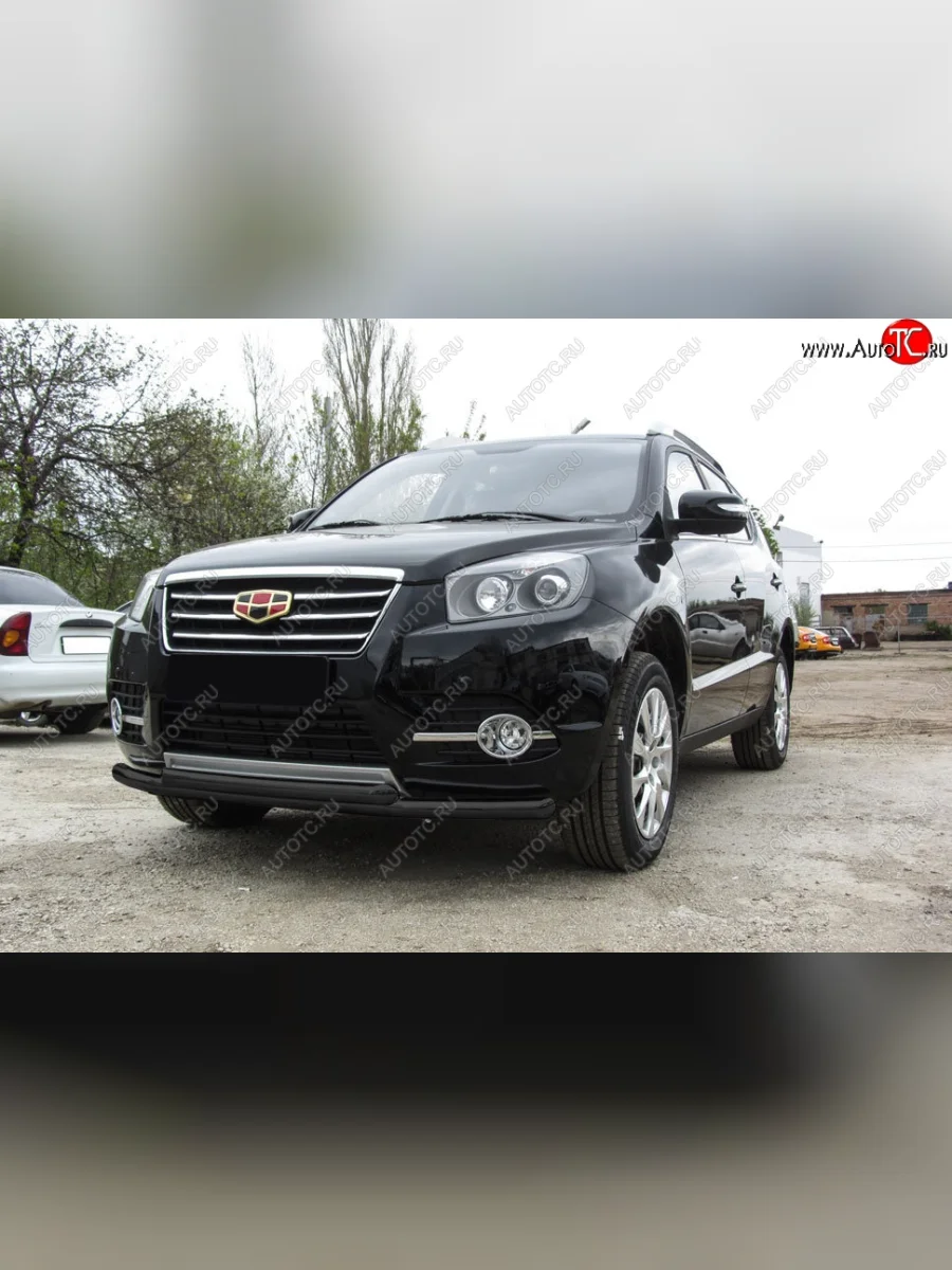 Защита переднего бампера Slitkoff (двойная, d57/57 мм) Geely Emgrand X7 1-ый рестайлинг (2015-2018) (Сталь с полимерным покрытием. Цвет: чёрный)  в Керчи Республика Крым