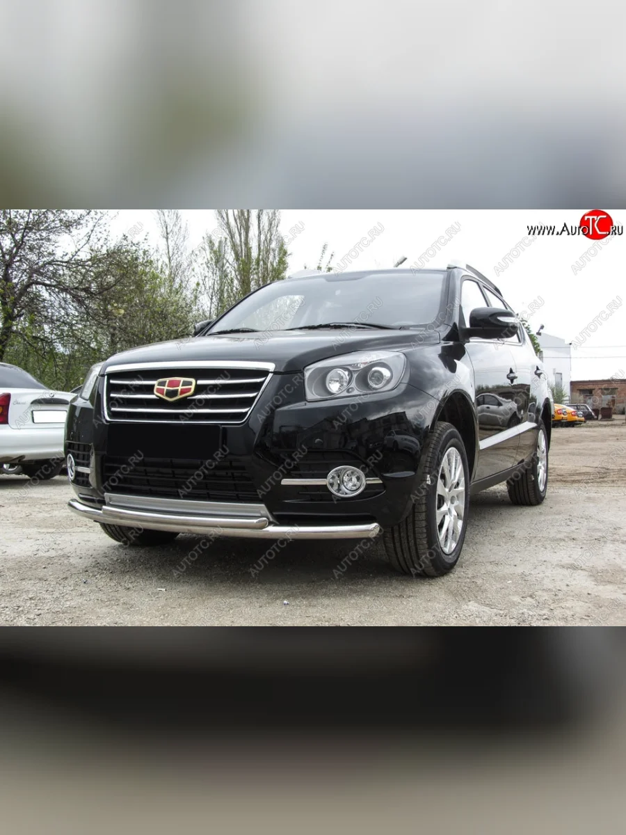 Защита переднего бампера Slitkoff (двойная радиусная, d57/42 мм) Geely Emgrand X7 1-ый рестайлинг (2015-2018) (Нержавейка, Полированная)  с доставкой в г. Керчь