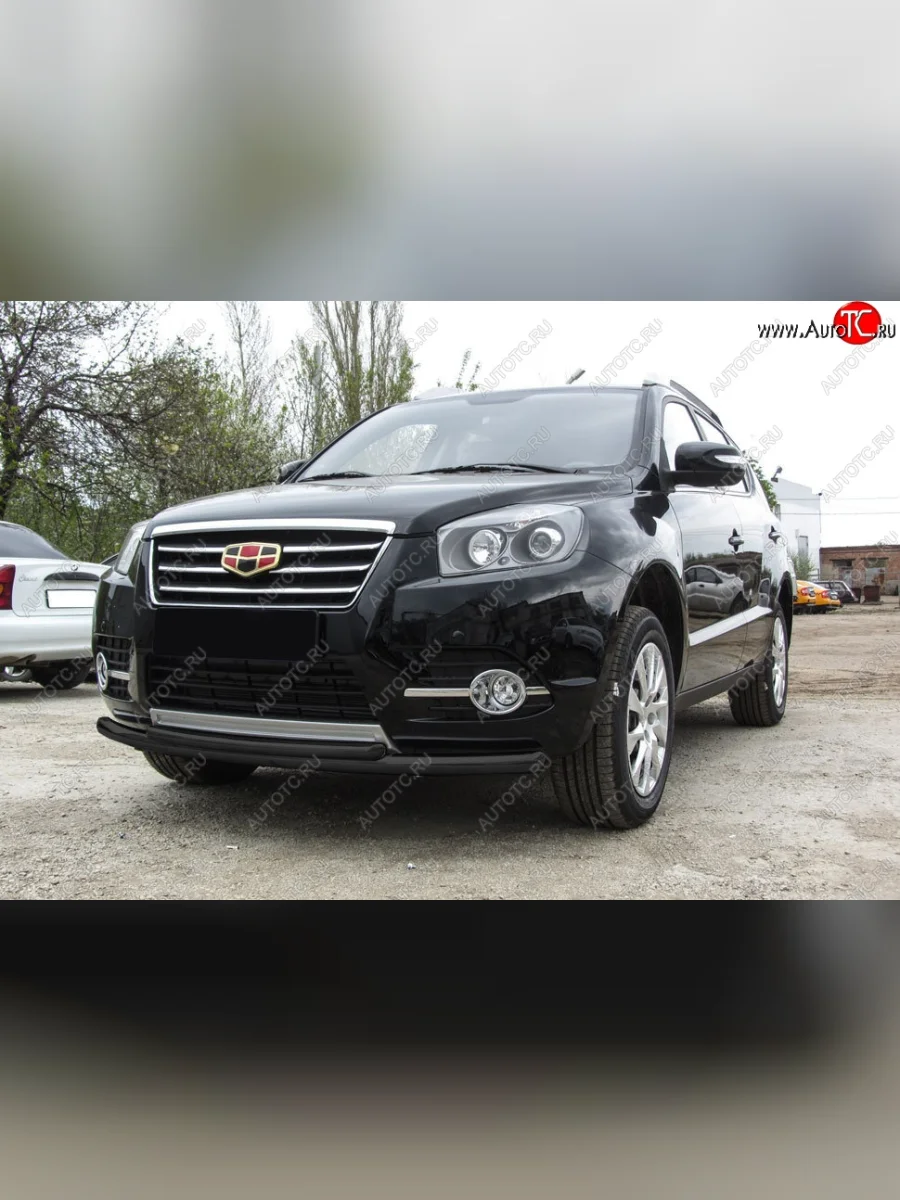 Защита переднего бампера Slitkoff (двойная радиусная, d57/42 мм) Geely Emgrand X7 1-ый рестайлинг (2015-2018) (Сталь с полимерным покрытием. Цвет: чёрный)  с доставкой в г. Керчь