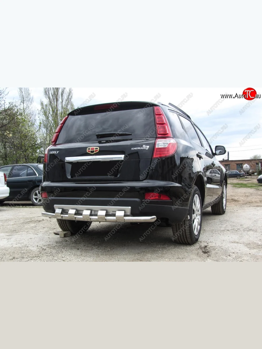 Защита заднего бампера Slitkoff (с декоративными элементами, d57 мм) Geely Emgrand X7 1-ый рестайлинг (2015-2018) (Нержавейка)  с доставкой в г. Керчь