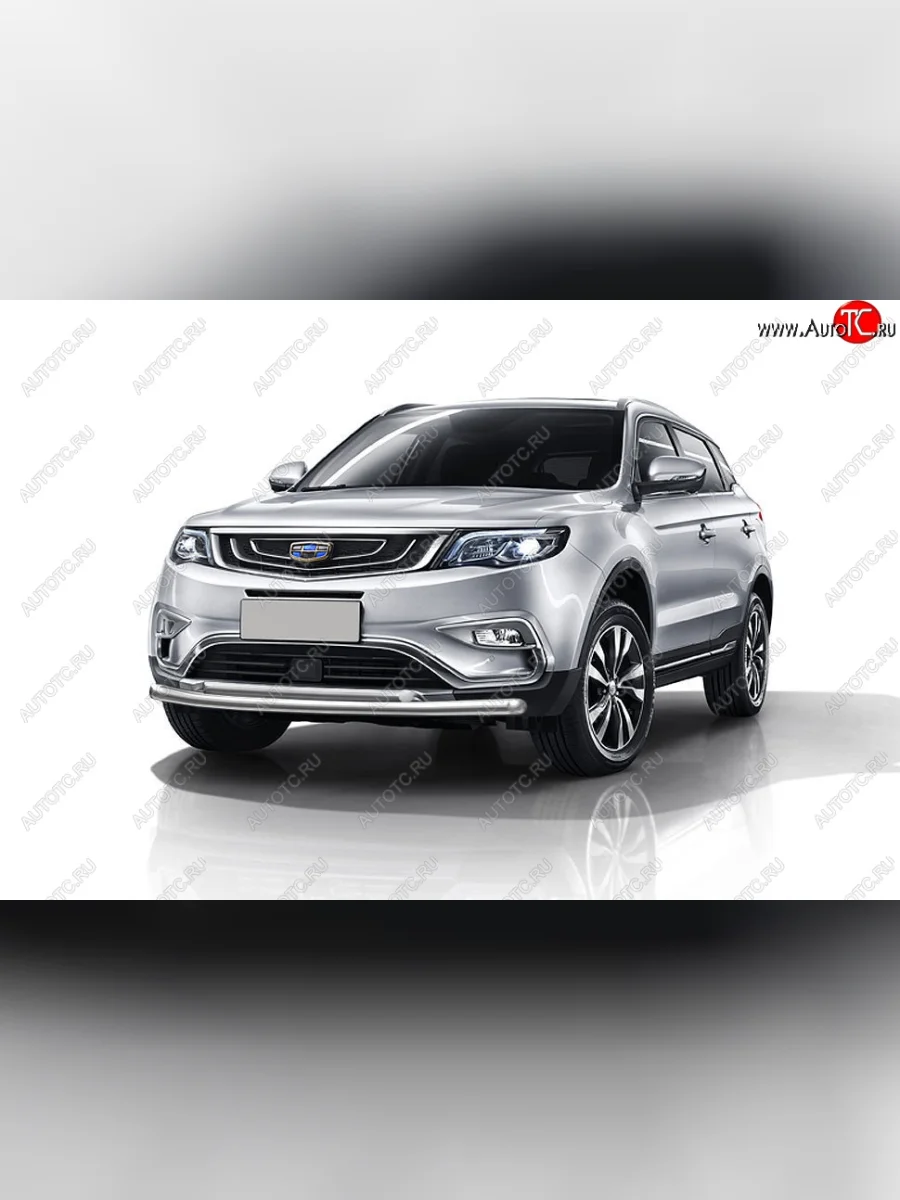 Защита переднего бампера Slitkoff (двойная, d57/42 мм) Geely Atlas NL3 (2016-2022) (Нержавейка, Полированная)  с доставкой в г. Пермь