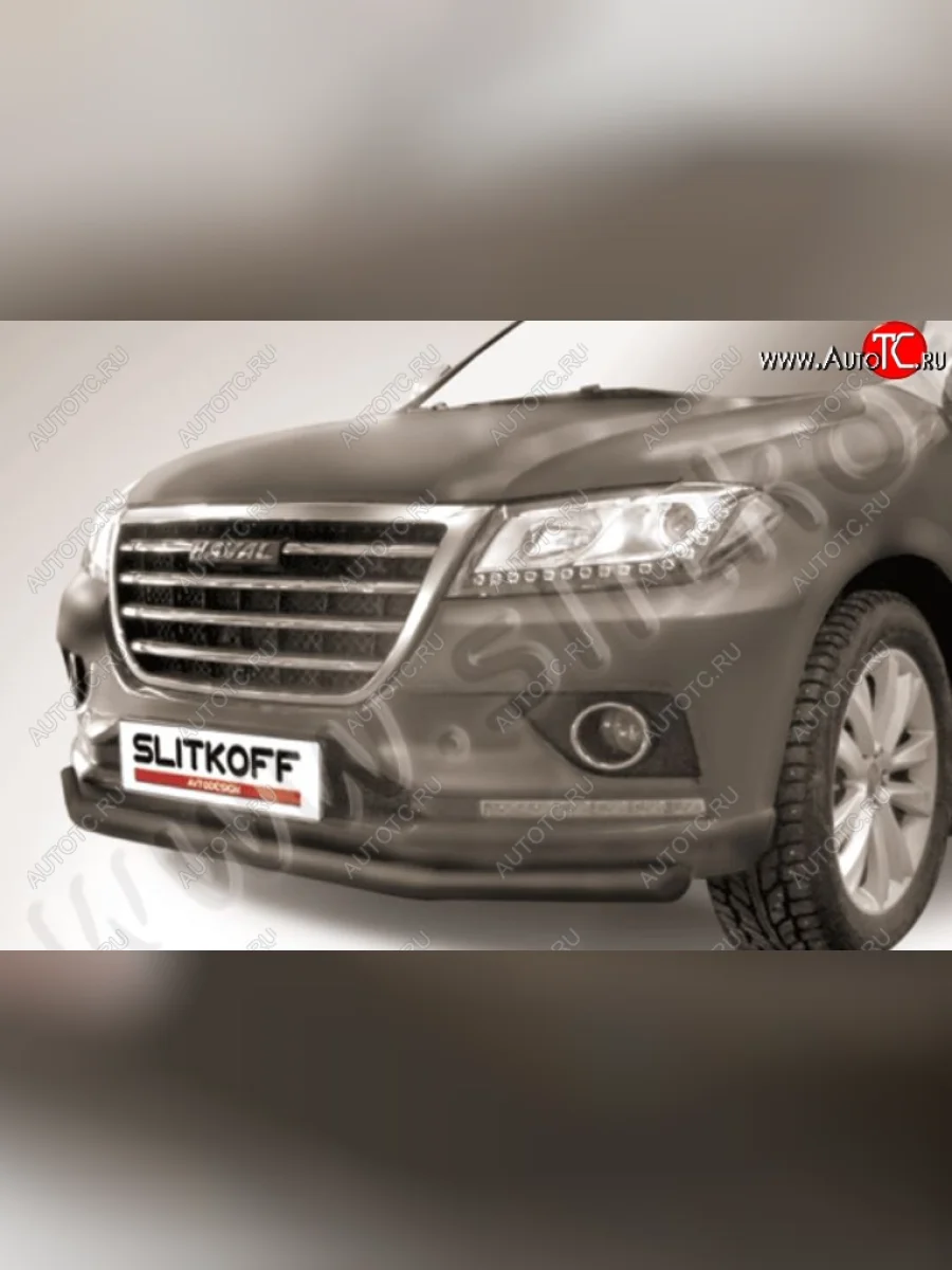 Защита переднего бампера Slitkoff (d57 мм) Haval H2 (2014-2021) (Сталь с полимерным покрытием. Цвет: чёрный)  с доставкой в г. Пермь