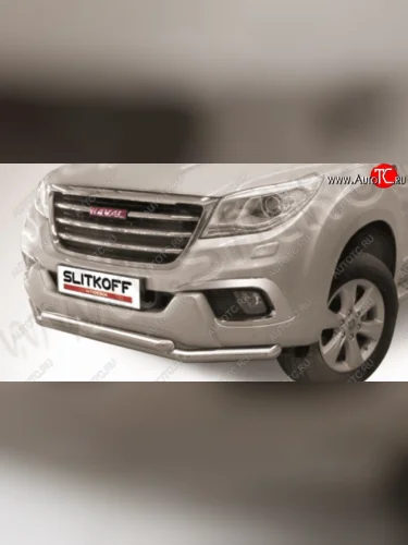 Защита переднего бампера Slitkoff (двойная с профильной защитой картера, d57/57 мм) (Нержавеющая сталь) Haval H9 (2017-2019) 1-ый рестайлинг