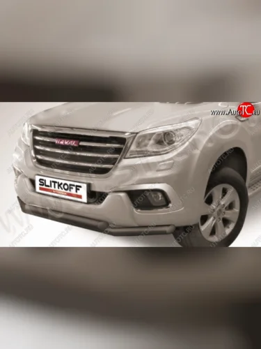 Защита переднего бампера Slitkoff (двойная с профильной защитой картера, d57/57 мм) (Сталь с полимерным покрытием. Цвет: чёрный ) Haval H9 (2017-2019) 1-ый рестайлинг