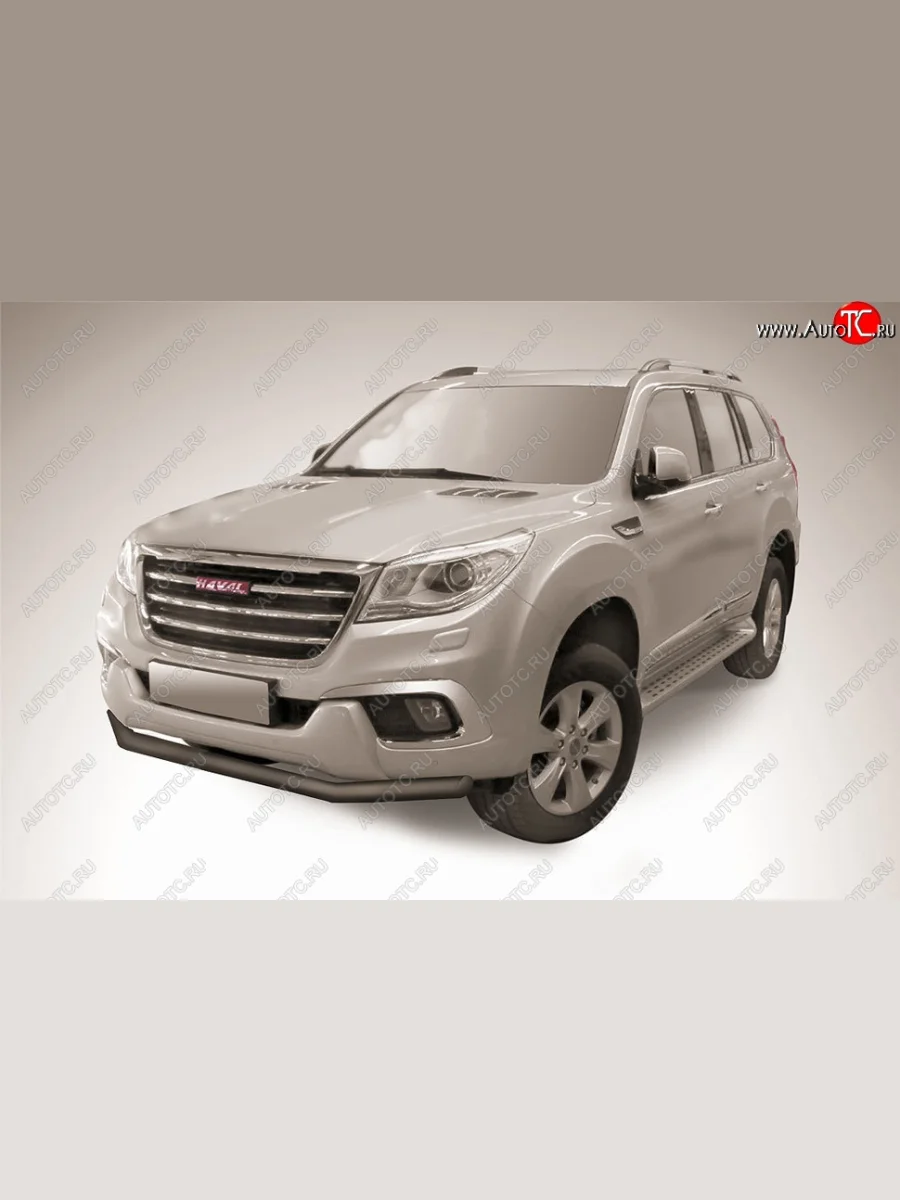 Защита переднего бампера Slitkoff (двойная трубы, d76/57) Haval H9 1-ый рестайлинг (2017-2019) (Нержавеющая сталь)  в Керчи Республика Крым