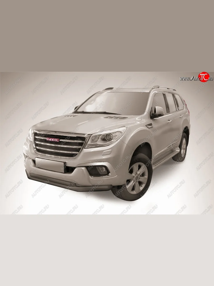 Защита переднего бампера Slitkoff (двойная трубы, d76/57) Haval H9 1-ый рестайлинг (2017-2019) (Сталь с полимерным покрытием. Цвет: чёрный)  в Керчи Республика Крым