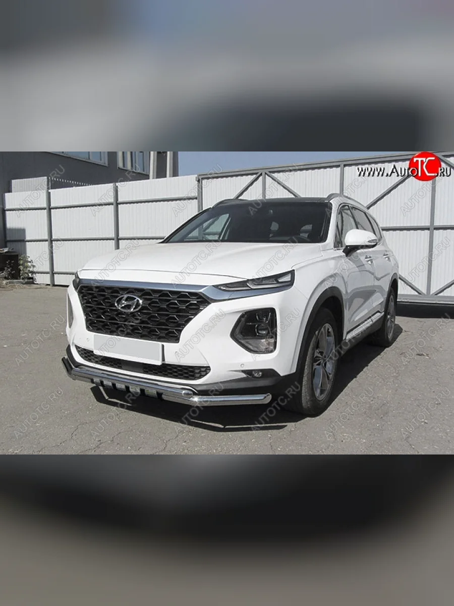 Защита переднего бампера Slitkoff (с декоративными элементами, d57/42) Hyundai Santa Fe TM дорестайлинг (2018-2021) (Нержавейка)  в Керчи Республика Крым