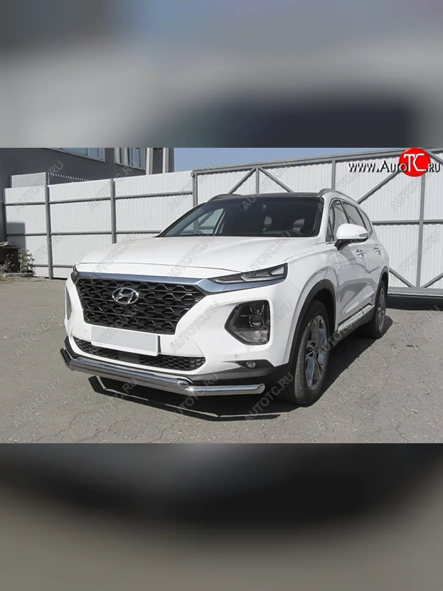 Защита переднего бампера Slitkoff (двойная, d57/42)  Hyundai Santa Fe (2018-2021) TM (Нержавейка, Полированная)  в Керчи Республика Крым