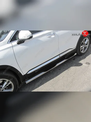 Защита порогов Slitkoff (d76 мм, с проступями) (Нержавейка) Hyundai Santa Fe TM дорестайлинг (2018-2021)