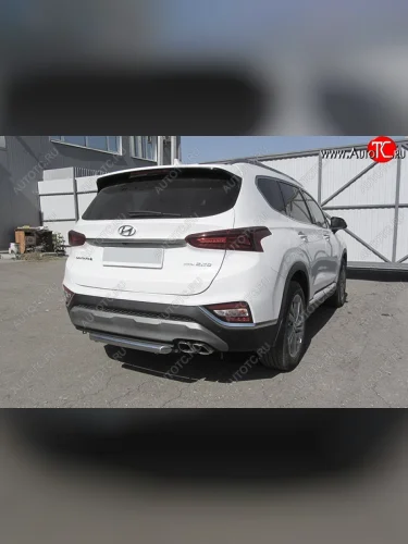 Защита заднего бампера Slitkoff (d57 мм) (Нержавейка) Hyundai Santa Fe  TM (2018-2021) дорестайлинг