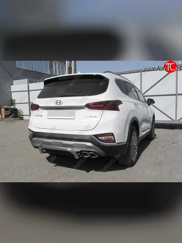 Защита заднего бампера Slitkoff (скоба, d57 мм) (Нержавейка) Hyundai Santa Fe  TM (2018-2021) дорестайлинг