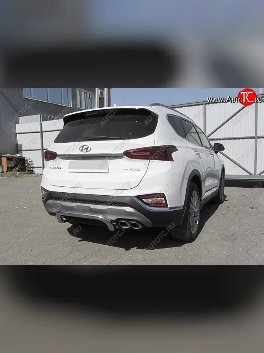 Защита заднего бампера Slitkoff (скоба, d57 мм) Hyundai Santa Fe TM дорестайлинг (2018-2021) (Нержавейка, Полированная)  в Самаре Самарской области